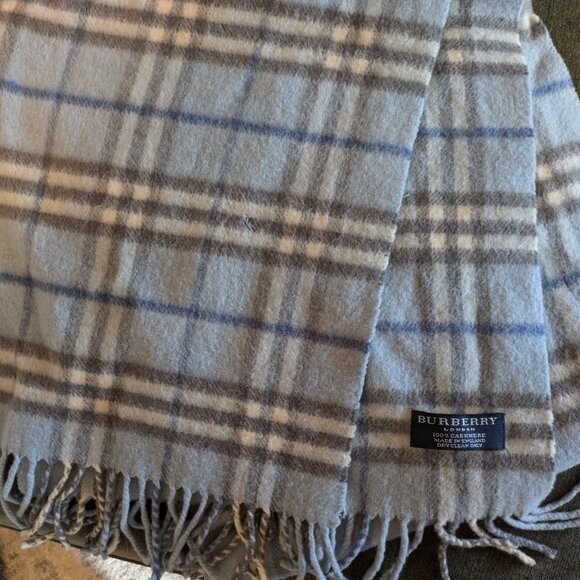 Blue Cashmere Burberry Scarf - Picture 2 of 3